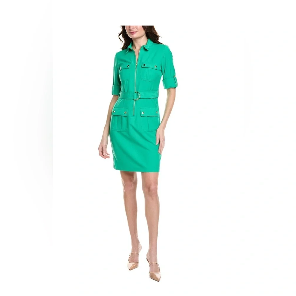 Sharagano Zip Front Dress with Gold Accents - Picture 6 of 7